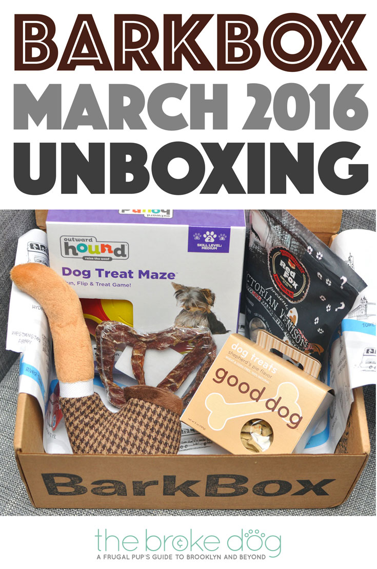 With such great products and an adorable theme, you don't need to hire Sherlock Bones to deduce why Henry loves his March BarkBox! Use code HENRYTHENUGGET to add a free box to any new BarkBox plan - even a one-month plan!