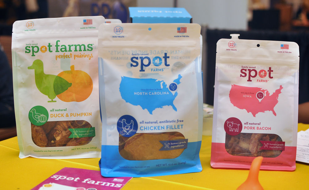 The 10 things I loved most about my first BlogPaws Conference! Spot Farms products on the table.