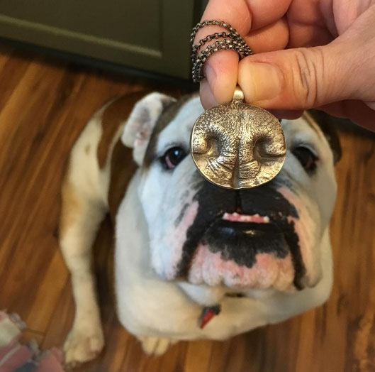 Kaleen Wolfe works closely with her clients to create custom, one-of-a-kind jewelry. One of her specialties? Nose print and paw print jewelry!