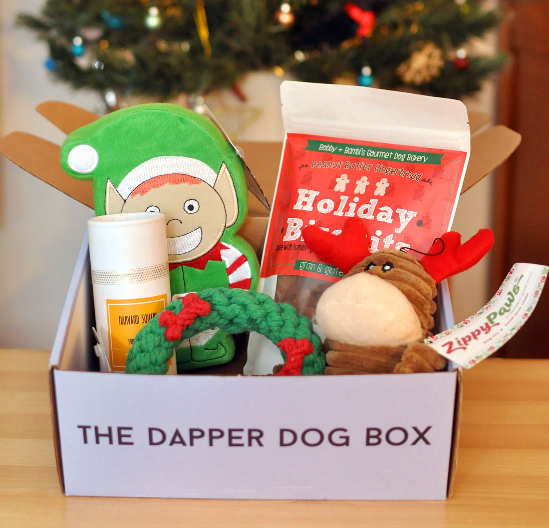 'Tis the season for holiday cheer! You'll find plenty of cheer in The Dapper Dog Box's December "Yappy Howlidays" box, which is stuffed with great goodies!