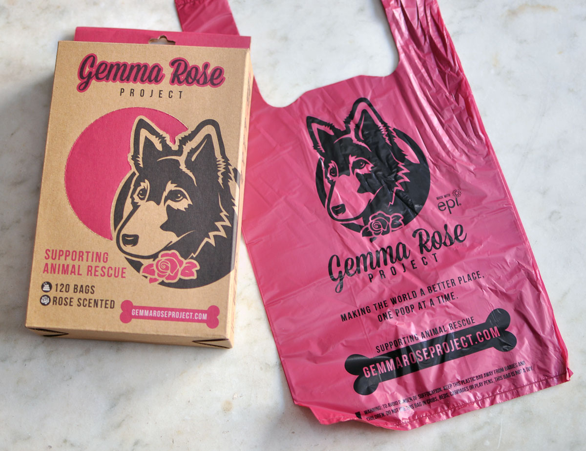 Do you ever feel guilty while scooping your dog’s poop with a plastic bag, wishing there was a way you could be a little nicer to the environment while helping homeless pups? Gemma Rose Project’s poop bags are the solution!